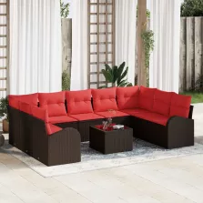 vidaXL Kanapé Szett párnával 10 pcs Barna Poly Rattan