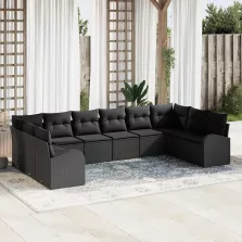 vidaXL Kerti Kanapé Szett 10 pcs Fekete Poli rattan