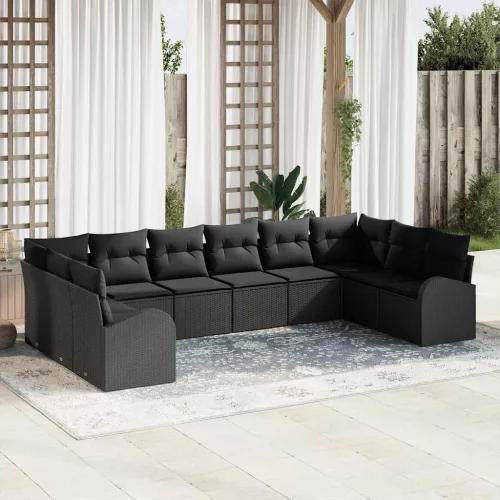 vidaXL Kerti Kanapé Szett 10 pcs Fekete Poli rattan