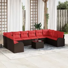 vidaXL Kanapé Szett párnával 11 pcs Barna polirattan