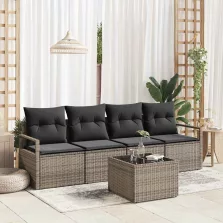   vidaXL Kerti Kanapé Szett 5 pcs Szürke 55 x 55 x 37 cm polirattan