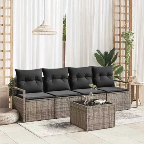 vidaXL Kerti Kanapé Szett 5 pcs Szürke 55 x 55 x 37 cm polirattan