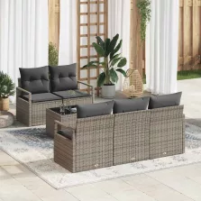   vidaXL Kerti Kanapé Szett 6 pcs Szürke 55 x 55 x 37 cm polirattan