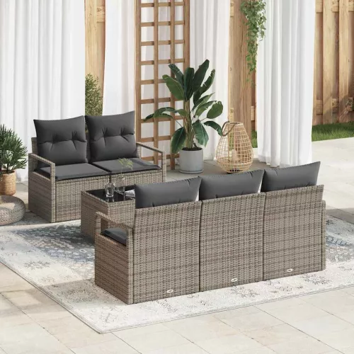 vidaXL Kerti Kanapé Szett 6 pcs Szürke 55 x 55 x 37 cm polirattan