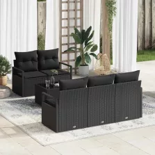   vidaXL Kerti Kanapé Szett 6 pcs Fekete 55 x 55 x 37 cm polirattan