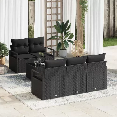 vidaXL Kerti Kanapé Szett 6 pcs Fekete 55 x 55 x 37 cm polirattan