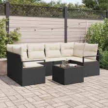   vidaXL Kerti Kanapé Szett 7 pcs Fekete és Krém 55 x 55 x 37 cm