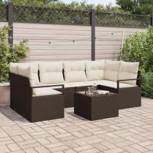   vidaXL Kerti Kanapé Szett 7 pcs Barna és Krém 55 x 55 x 37 cm