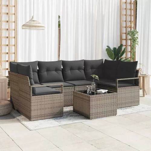 vidaXL Kerti Kanapé Szett 7 pcs Szürke 55 x 55 x 37 cm polirattan
