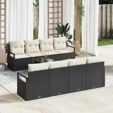   vidaXL Kerti Kanapé Szett 7 pcs Fekete és Krém 55 x 55 x 37 cm