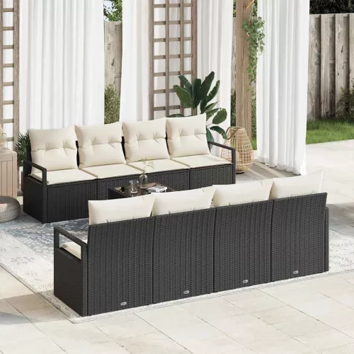 vidaXL Kerti Kanapé Szett 7 pcs Fekete és Krém 55 x 55 x 37 cm