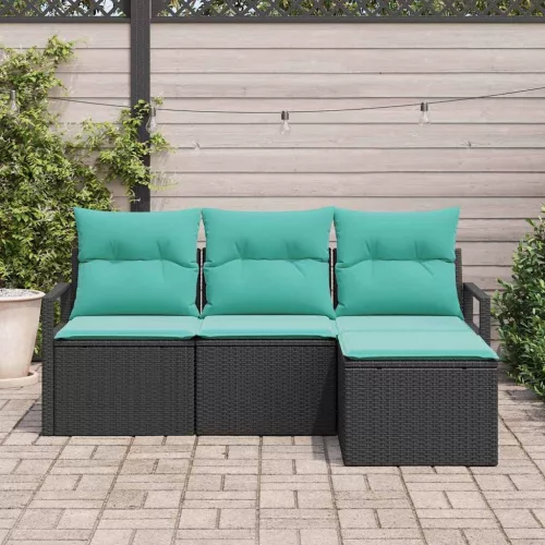 vidaXL Kanapé Szett 4 pcs Fekete polirattan