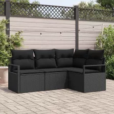vidaXL Kerti Kanapé Szett 4 pcs Fekete Poli rattan