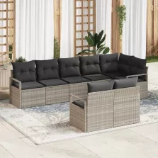 vidaXL Kerti Kanapé Szett 8 pcs Világosszürke Poli rattan