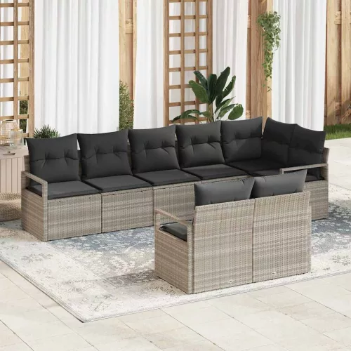 vidaXL Kerti Kanapé Szett 8 pcs Világosszürke Poli rattan