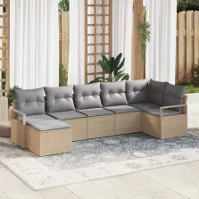 vidaXL Kerti Kanapé Szett 7 pcs Bézs Poli rattan