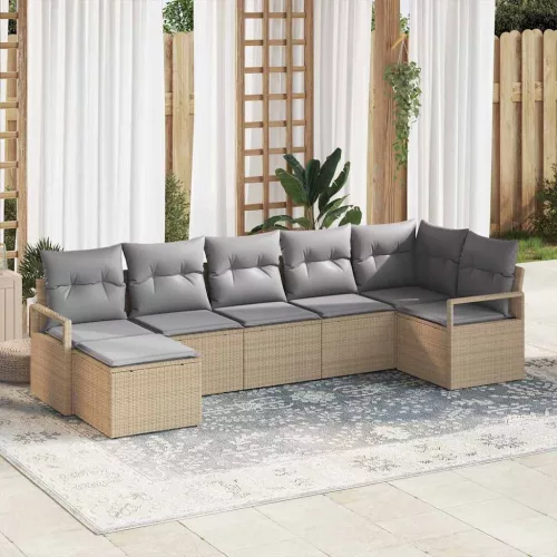 vidaXL Kerti Kanapé Szett 7 pcs Bézs Poli rattan