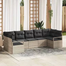 vidaXL Kerti Kanapé Szett 7 pcs Világosszürke Poli rattan