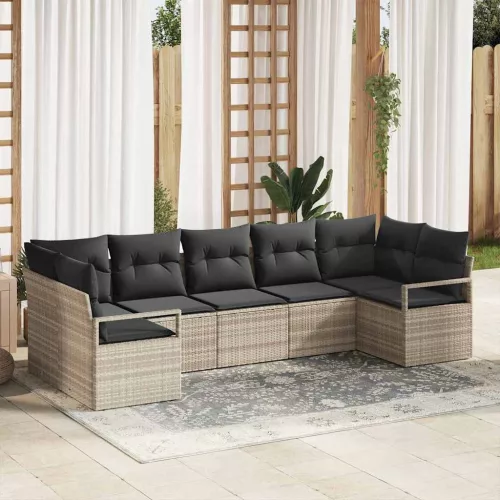 vidaXL Kerti Kanapé Szett 7 pcs Világosszürke Poli rattan