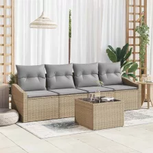   vidaXL Kanapé Szett párnával 5 pcs Beige és Világosszürke polirattan
