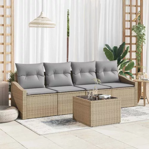 vidaXL Kanapé Szett párnával 5 pcs Beige és Világosszürke polirattan