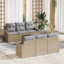   vidaXL Kanapé Szett párnával 7 pcs Beige és Világosszürke polirattan
