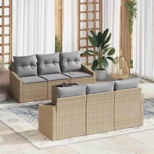 vidaXL Kanapé Szett párnával 7 pcs Beige és Világosszürke polirattan