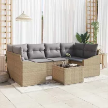   vidaXL Kanapé Szett párnával 7 pcs Beige és Világosszürke polirattan