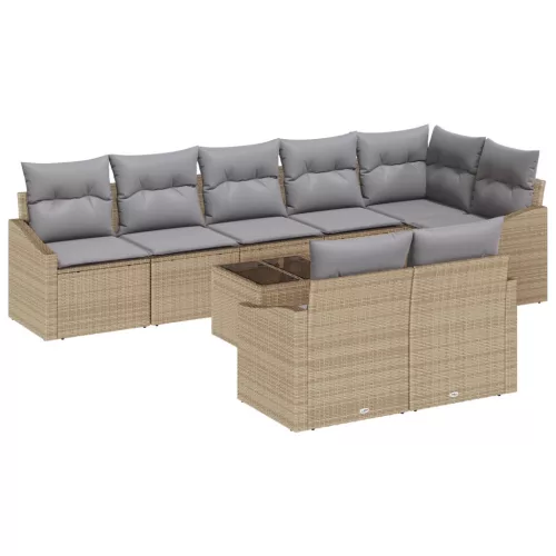 vidaXL 9 részes kertibútor szett párnákkal fekete poli rattan