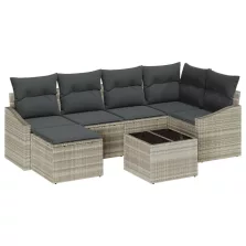   vidaXL 7 részes kerti kanapé szett párnákkal szürke polirattan