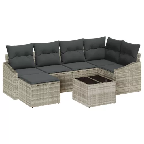 vidaXL 7 részes kerti kanapé szett párnákkal szürke polirattan