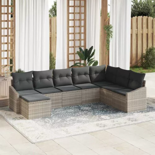 vidaXL Kanapé Szett párnával 8 pcs Világosszürke polirattan