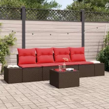 vidaXL Kanapé Szett párnával 5 pcs Barna polirattan