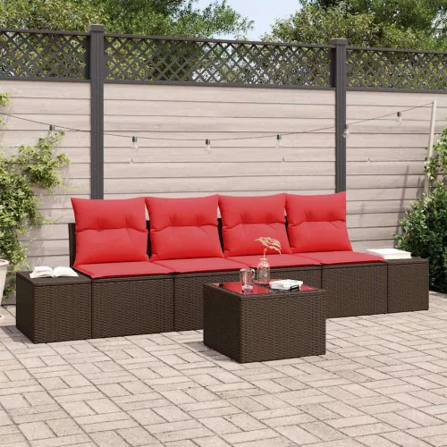 vidaXL Kanapé Szett párnával 5 pcs Barna polirattan