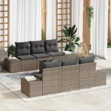 vidaXL Kerti Kanapé Szett 7 pcs Szürke Poli rattan