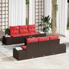 vidaXL Kerti Kanapé Szett párnával 7 pcs Barna polirattan