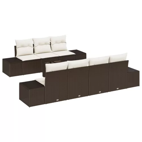 vidaXL 8 Elemes Kerti Kanapé Szett Párnákkal Barna Polirattan