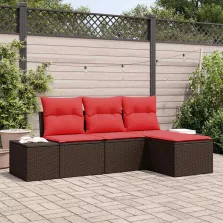 vidaXL Kanapé Szett párnával 4 pcs Barna Poly Rattan