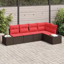 vidaXL Kerti Kanapé Szett párnával 5 pcs Barna polirattan