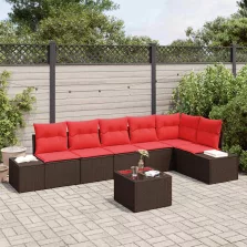 vidaXL Kerti Kanapé Szett párnával 7 pcs Barna polirattan