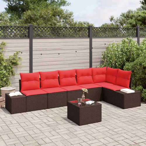 vidaXL Kerti Kanapé Szett párnával 7 pcs Barna polirattan