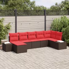 vidaXL Kerti Kanapé Szett párnával 7 pcs Barna polirattan