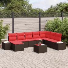 vidaXL Kerti Kanapé Szett párnával 9 pcs Barna polirattan