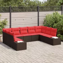 vidaXL Kerti Kanapé Szett párnával 9 pcs Barna polirattan