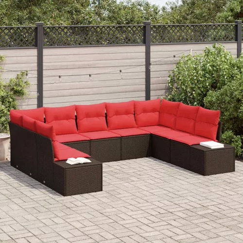 vidaXL Kerti Kanapé Szett párnával 9 pcs Barna polirattan