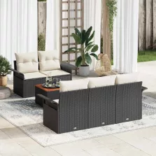 vidaXL Kerti Kanapé Szett 6 pcs Fekete Poli rattan