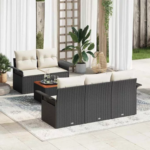 vidaXL Kerti Kanapé Szett 6 pcs Fekete Poli rattan