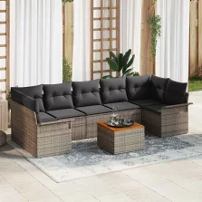 vidaXL Kerti Kanapé Szett 8 pcs Szürke Poli rattan