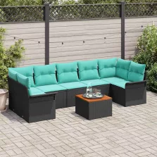   vidaXL Kerti Kanapé Szett párnával 8 pcs Fekete polirattan