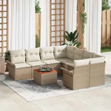 vidaXL Kerti Kanapé Szett 9 pcs Bézs Poli rattan